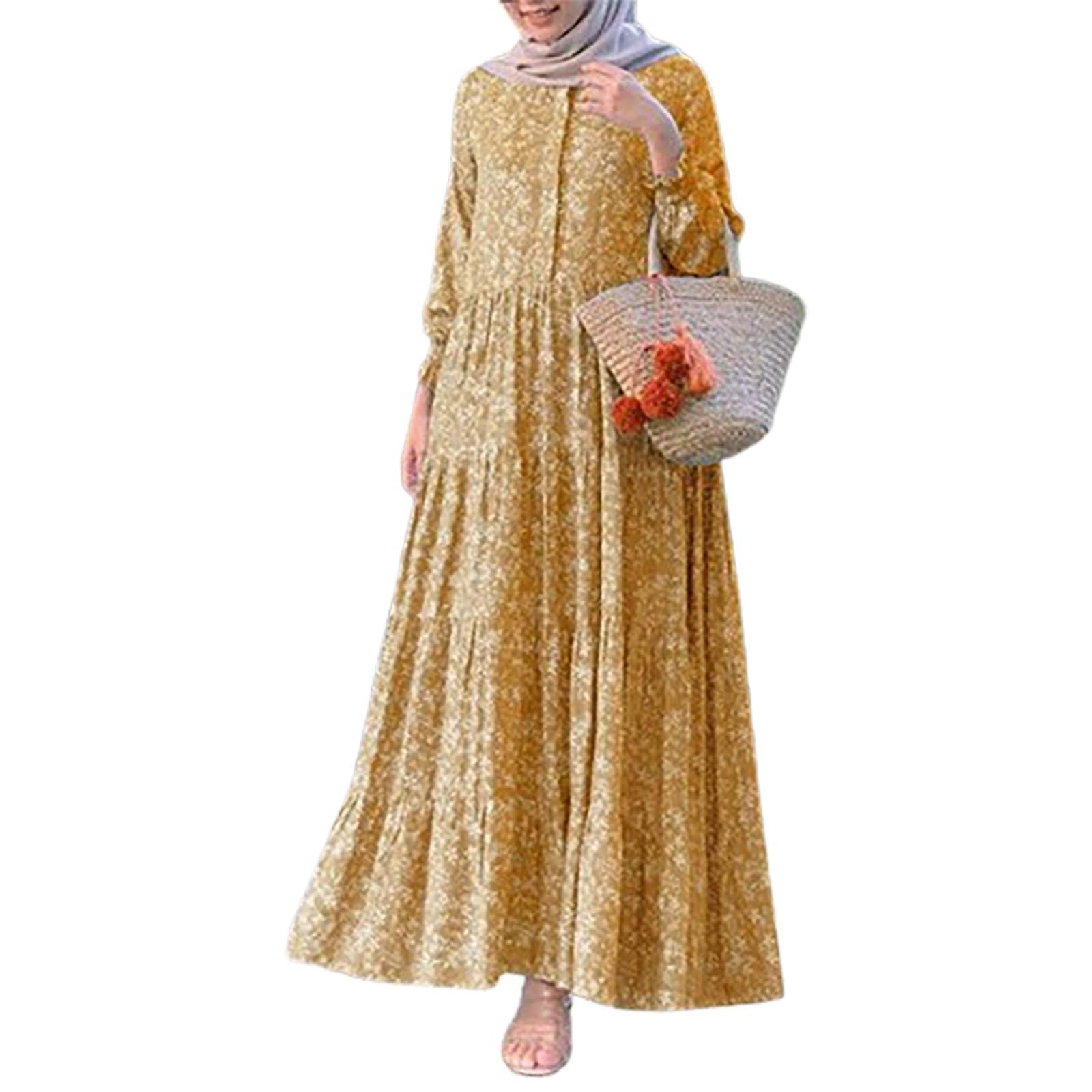 

Женские модные повседневные платья с круглым вырезом и длинным рукавом с цветочным принтом XL жёлтый