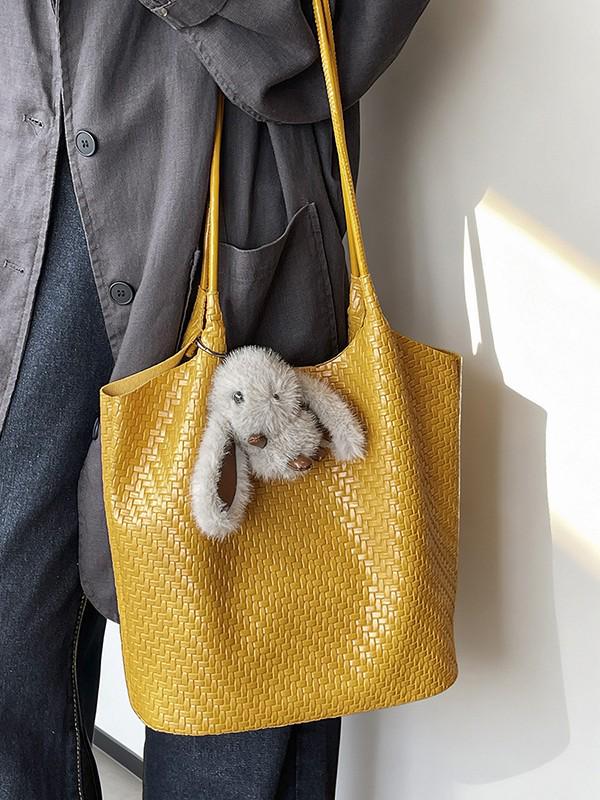 Popular Women's Large Capacity Mother-Child Tote - High-End Woven Texture Single Shoulder Bag for Commute and Shopping.
