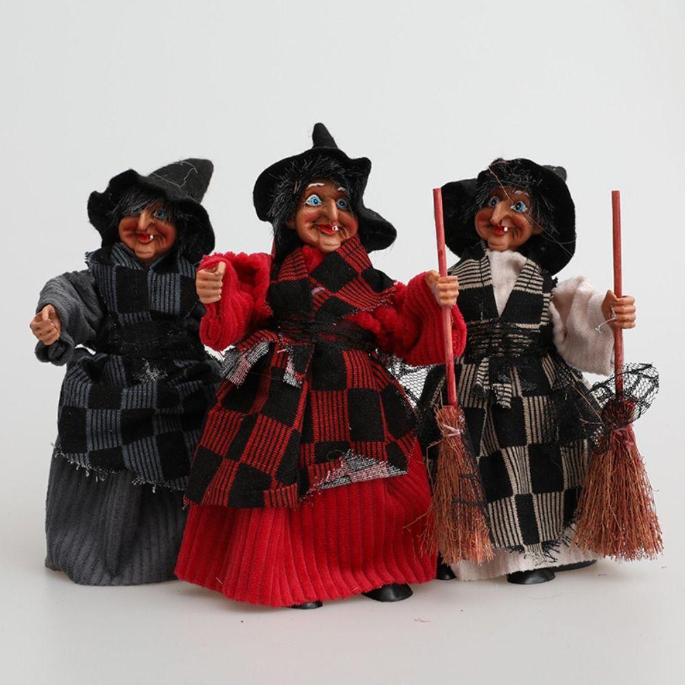 3pcs Cloth Halloween Broomstick Witch Pendant Creative Halloween Ornament Witch Hanging  Window