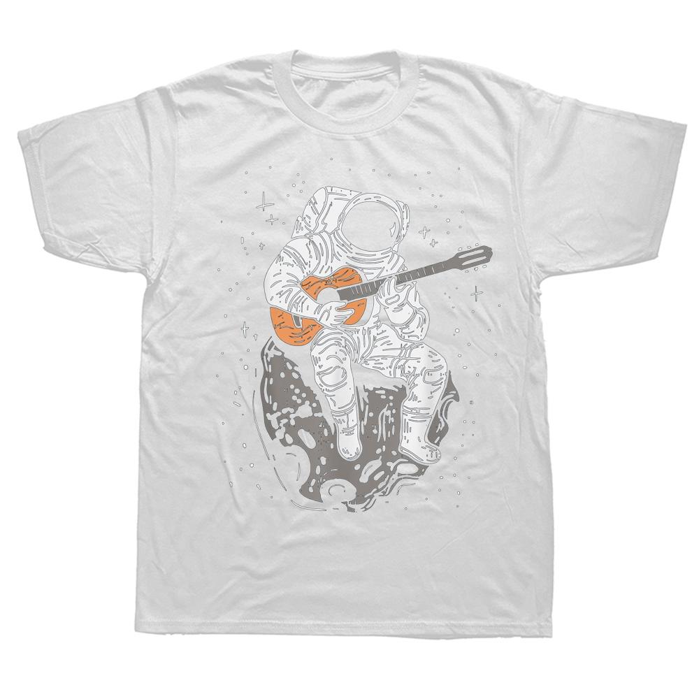 Funny Astronaut Playing Guitar Galaxy Guitarist T Shirts Graphic Cotton Streetwear Short Sleeve Birthday Gifts Summer T-shirt