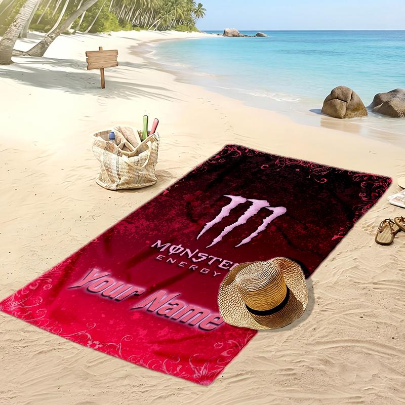 Asciugamano da Spiaggia Personalizzato Monster Energy, Stampa il Tuo Nome Testo Asciugamano Leggero Assorbente per Nuoto Viaggio