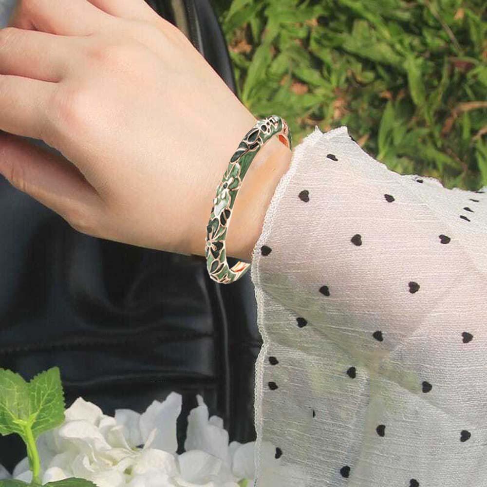 Cheongsam accessories Filigree Enamel Bangle Traditional Hollow Out Flower Bracelet  Versatile