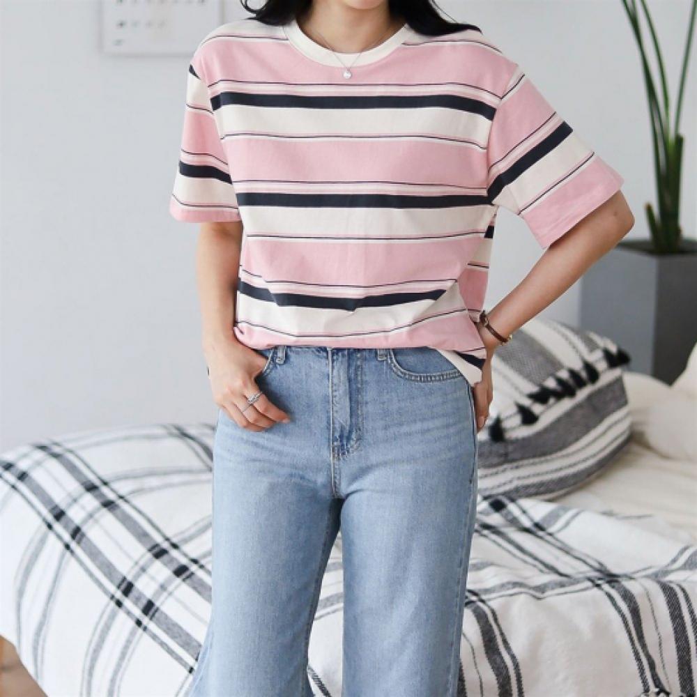 New ArrivalS Open Run Women S STripe Color Block Round Box ShorT Sleeve T ShirT