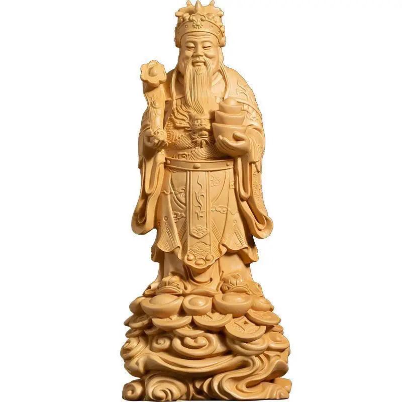 Arborvitae God of Wealth Ornament Wooden Handicrafts Creative Home Desktop Decoration Solid Wood Carving Holiday Gifts