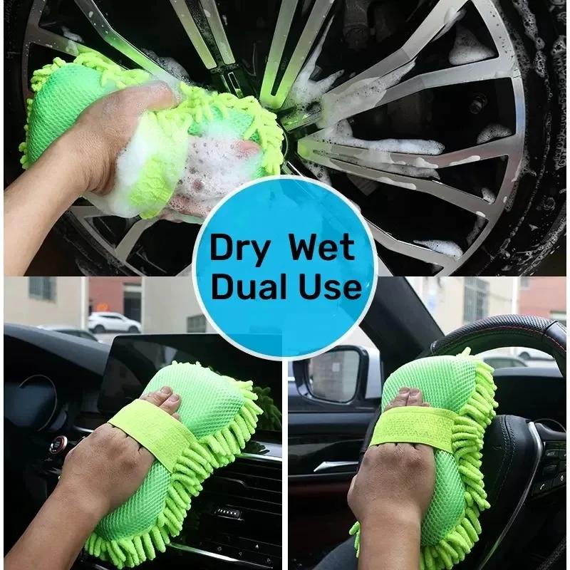 1/2 Stück Chenier Autowaschschwammhandschuhe Mikrofaser Autowäscher Schwamm Pflegebürsten Pad Waschschwamm Reinigungswerkzeuge Waschtuch