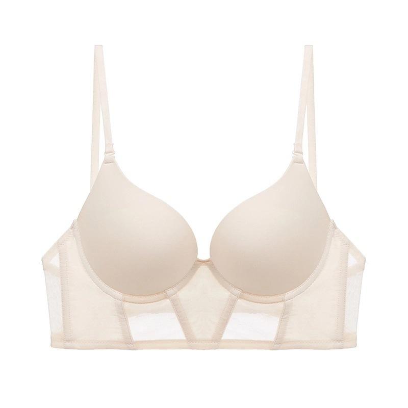 

Французское U-образное бесшовное нижнее белье для девочек с гладкой поверхностью, сексуальная невидимая красивая спинка, бюстгальтер с завязками на шее, бюстгальтер для маленькой груди с эффектом большой поддержки 85C thin cup