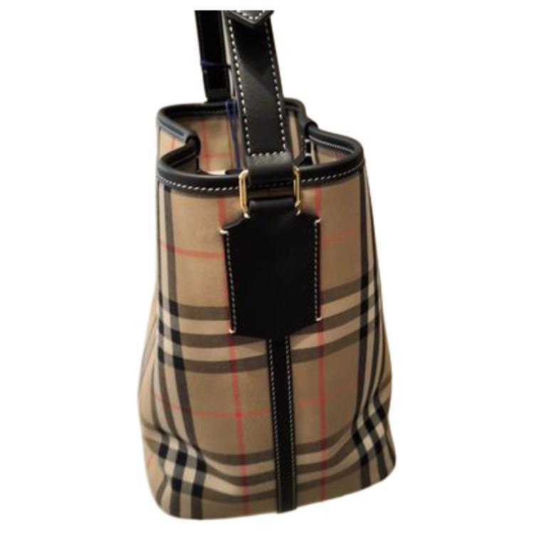 Burberry Fashion Versatile Leather And Fabric Bucket Bag Women Shoulder Bag Beige 81021711