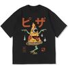 Japanische Pizza Yokai Monster Aufdruck Baumwolle Lässig Herren T-Shirt Sommerurlaub Kurzarm Rundhals Kleidung
