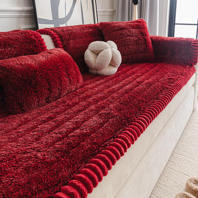 Solide Weiche Haptik Kunstfell Sofakissen Anti-Rutsch Sofa Schutzhülle Für Kalte Jahreszeit Dichte Gemütliche Wohnraumtextilien Für Wohnzimmer 70*70cm black