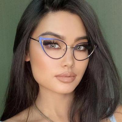 Montura de gafas de Metal con forma de ojo de gato para mujer, anteojos antiluz azul, tendencia de moda de Europa y Estados Unidos, gafas planas de Metal, novedad de 2023