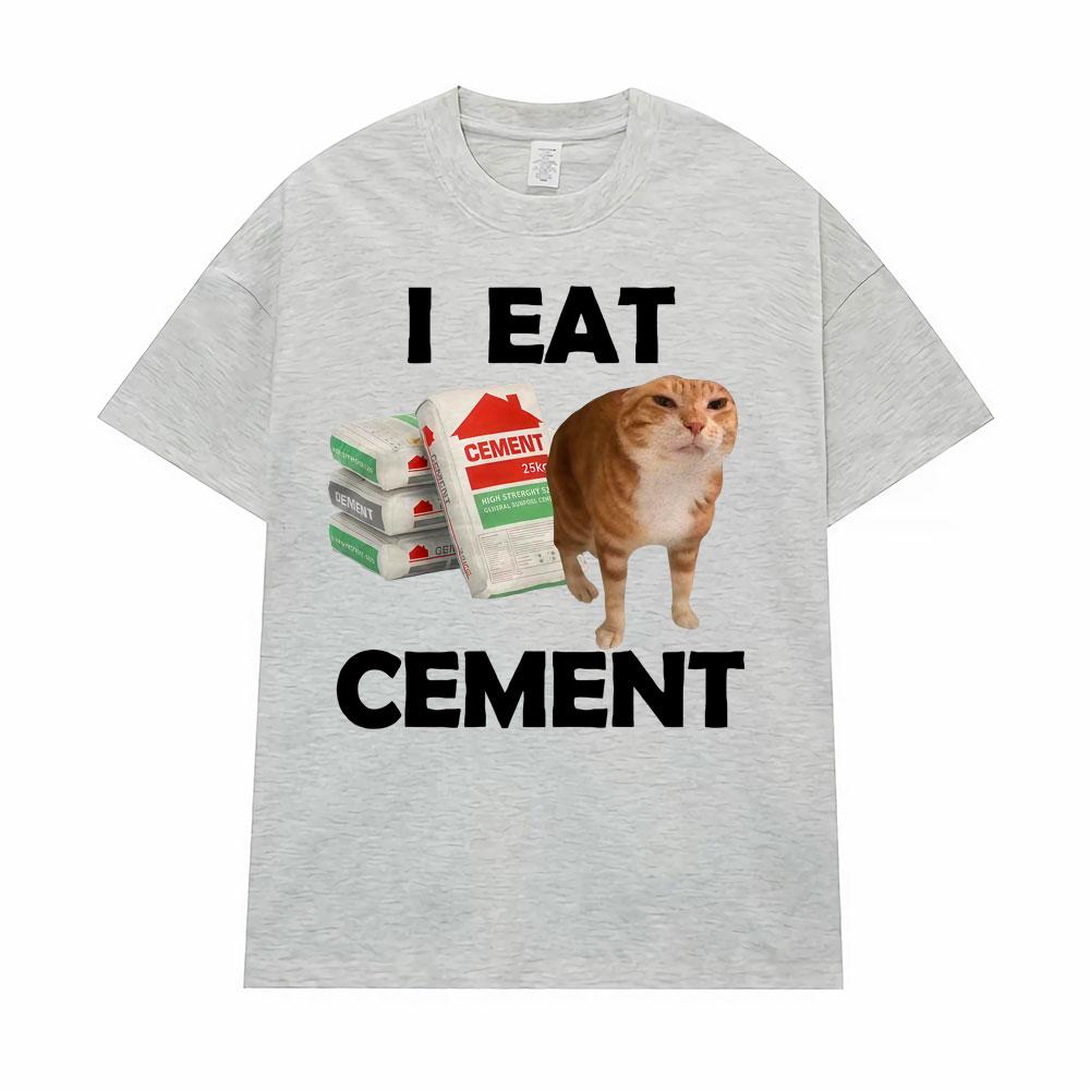 I Eat Cement Cursed Cat T Shirt Funny Meme Graphic Tee Shirt Men Women Fashion Casual Humor Vintage Oversized T-shirt Streetwear