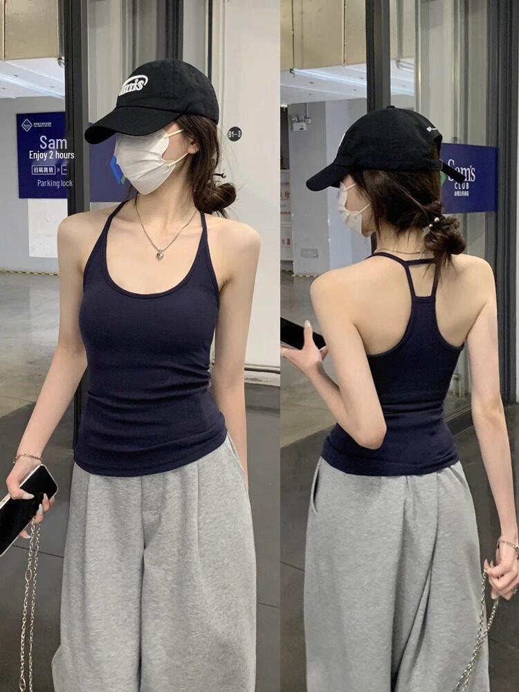 Miu Style Dark Blue Women s Tank Top with Built-In Bra for Early Spring/Summer 2026 S (70-90 jin) темно-синий