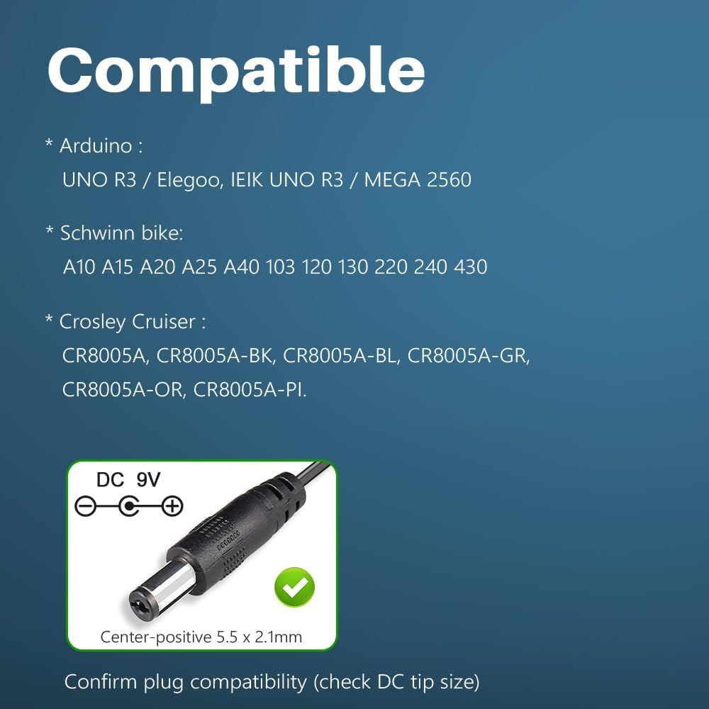 Сертифицированный UL AC-адаптер питания 9 В для Arduino UNO, Шнур питания для Crosley Cruiser CR8005A, Велотренажер Schwinn A10 A20 A40 220 430 -