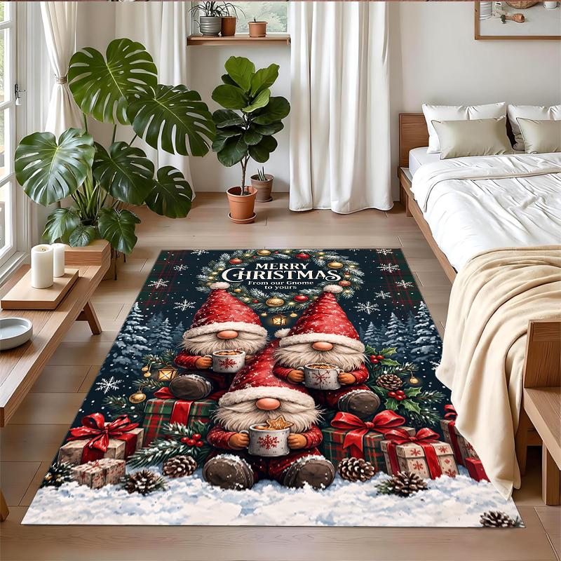 Tapis Carré Imprimé Noël Tapis de Sol Doux Antidérapant Pour Chambre à Coucher Cadeau de Fête