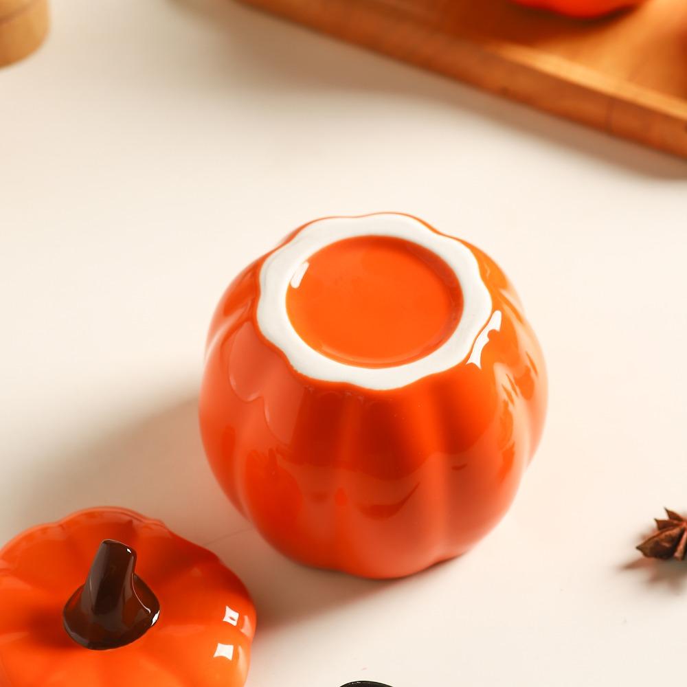 Creative Pumpkin Ceramic Seasoning Jar Set with Spoon Salt Sugar Bowl Msg Pepper Edible Oil Container Kitchen Supplies