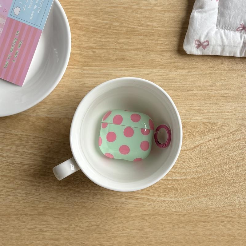 Fashion Simple Big Pink Blue Dots Polka Point Pattern Glossy Earphone Case with Ring Cover for AirPods 1 2 3 4 Pro 2 Pro 3