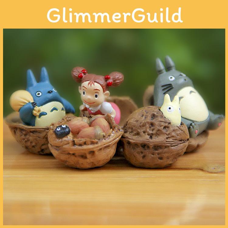 Totoro Cartoon Cute Cat Coal Ball Walnut Mini Model Ornament For Prop Landscape