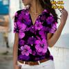 2025 Léto Nová Móda Dámská Květinová Krátký Rukáv Výstřih do V Ležérní Halenka s Knoflíky