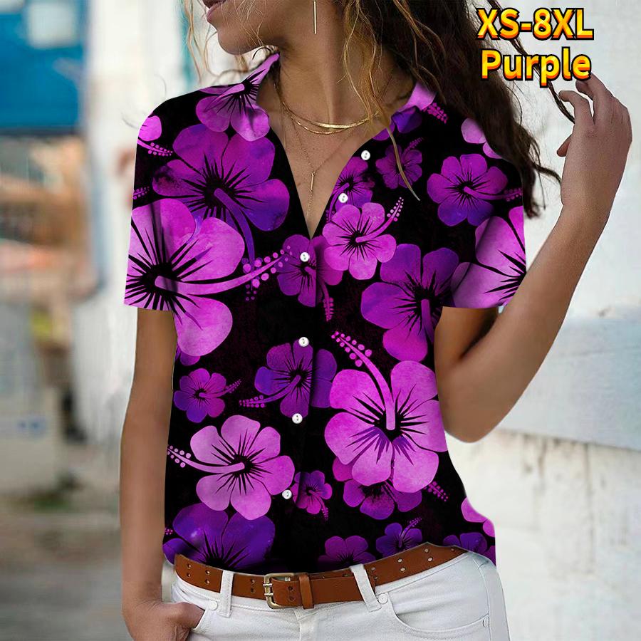 2025 Léto Nová Móda Dámská Květinová Krátký Rukáv Výstřih do V Ležérní Halenka s Knoflíky