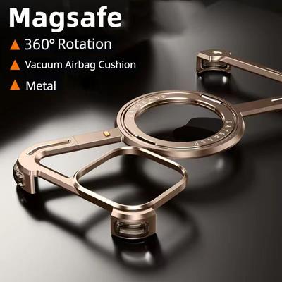 Luxury Z Shape Frameless Phone Case for iPhone 16 15 14 13 Pro Max Magsafe Aluminum Metal Cover Magnetic Bumper 360° Rotation Stand