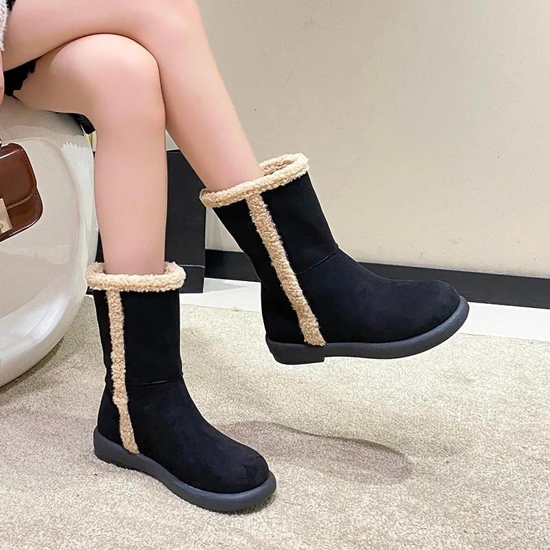 

Fashion Winter Short Plush Mid-Calf Boots 2024 Hot Sale Ladies Shoes Slip-on Women s Boots Fashion Turned-over Edge Casual Boots Women 40 чёрный
