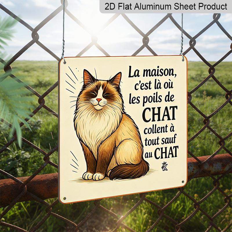 2D Flat, 1pc Interesting Vintage Aluminum Cat Plaque, Home Is Where Cat Hair Sticks To Everything Except The Cat, Rustic Cottage Decor, Suitable for