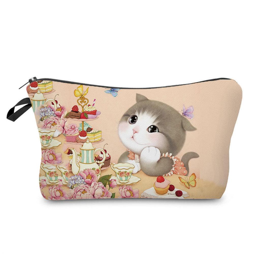 Women Cat Print Cosmetic Bag Toiletries Organize Travel Storage Case KTB