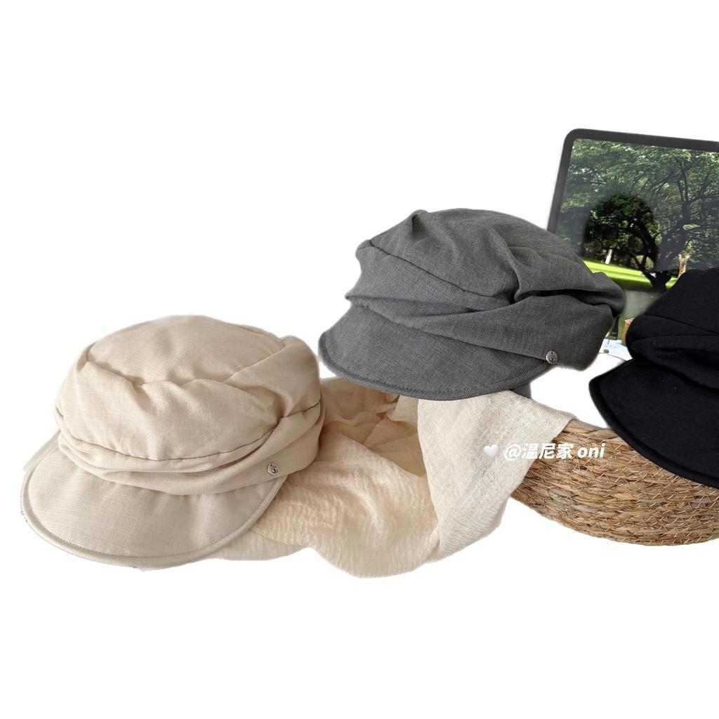 Export, Literature and Art, Yamamoto Style, Cotton and Linen, Breathable Folds, Showing the Face, Small Newsboy Hat, Female Flat-top Equestrian Hat, S