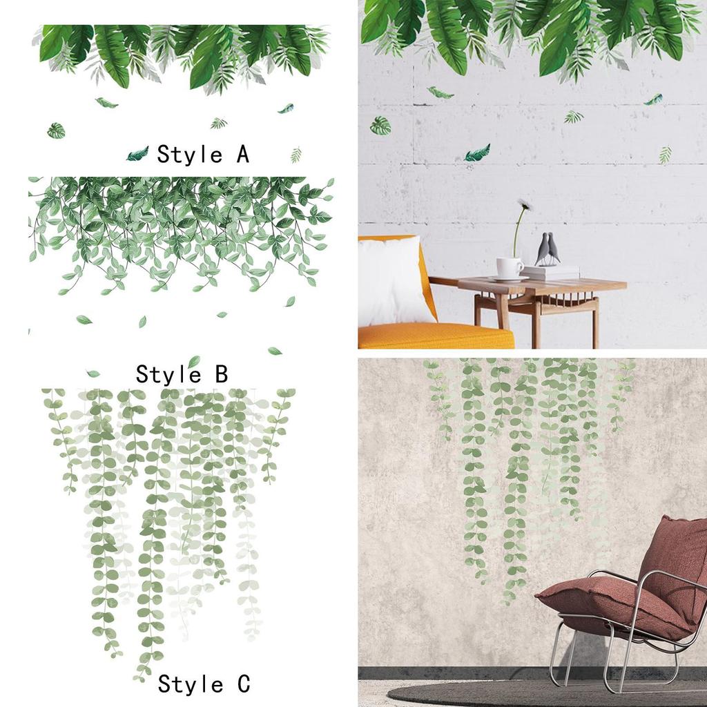 Green Plant Leaves Wall Sticker Hanging Plant Wall Decal for Nursery Kitchen