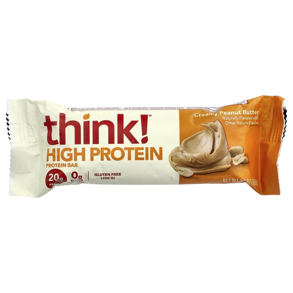 Think!, High Protein Bar, Creamy Peanut Butter, 10 Bars, 60G (2.1Oz) Each