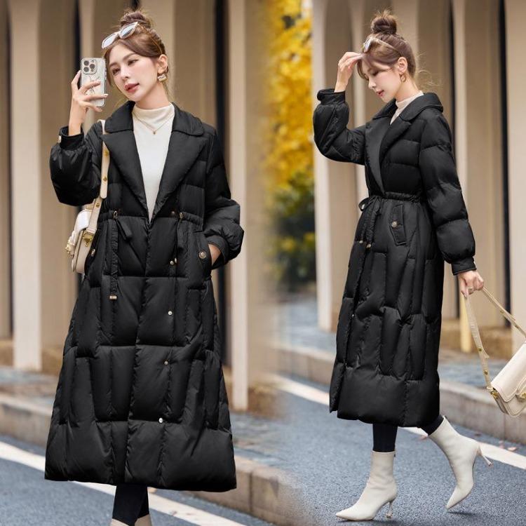 Women's Warm Winter Long Down Jacket Thickened Drawstring 90 White Duck Down Coats Fashion