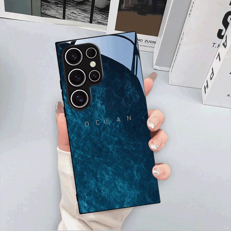 Blue Ocean Pattern Glass Phone Case Suitable for Samsung Galaxy S26 S25 S24 S23 S22 S20 FE/Ultra/Plus Anti Drop Back Cover