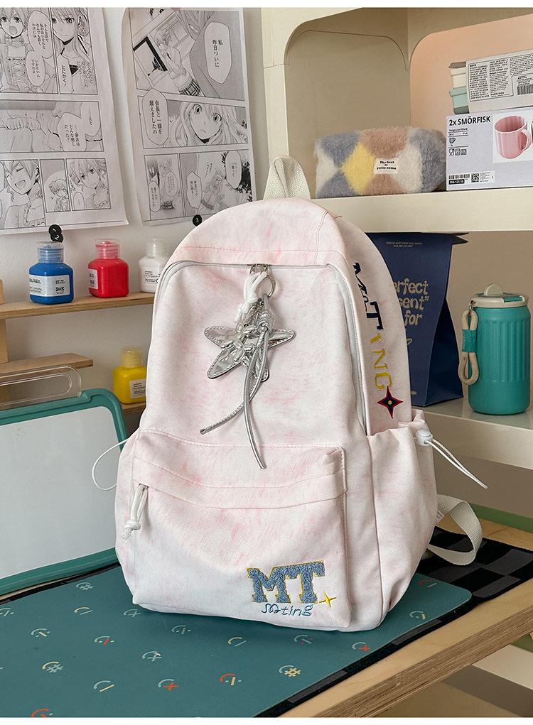 Schoolbag School Bag Junior High School Student College Student High School Student Backpack Simple Versatile Large Capacity Campus Letter Embroidered
