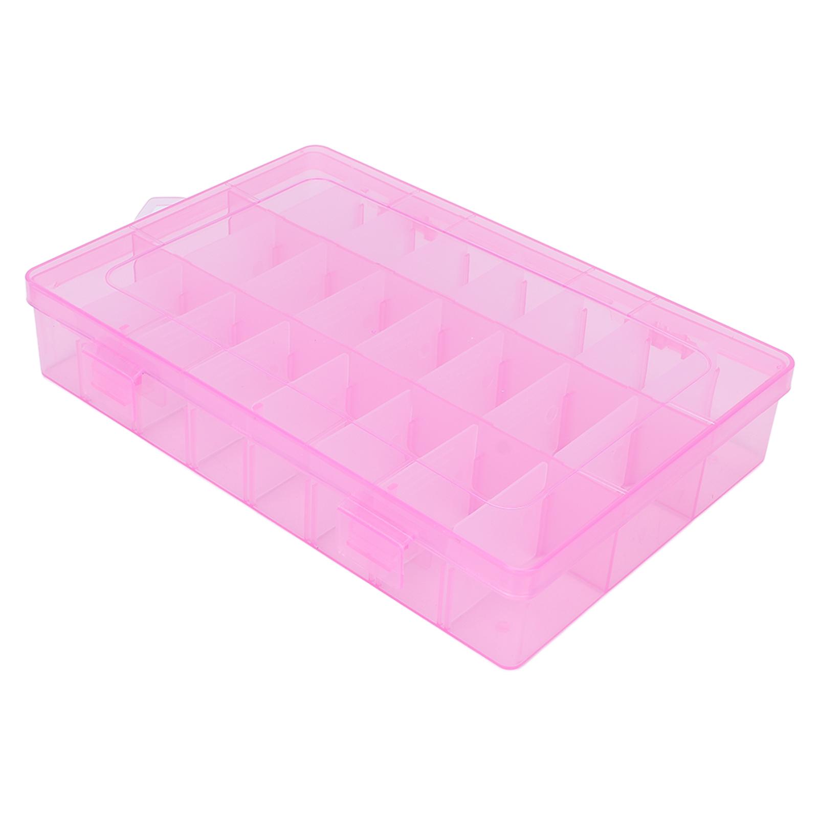

24 Grid Nail Art Storage Box Plastic Rhinestones Bead Decoration Organizer Case Container Pink