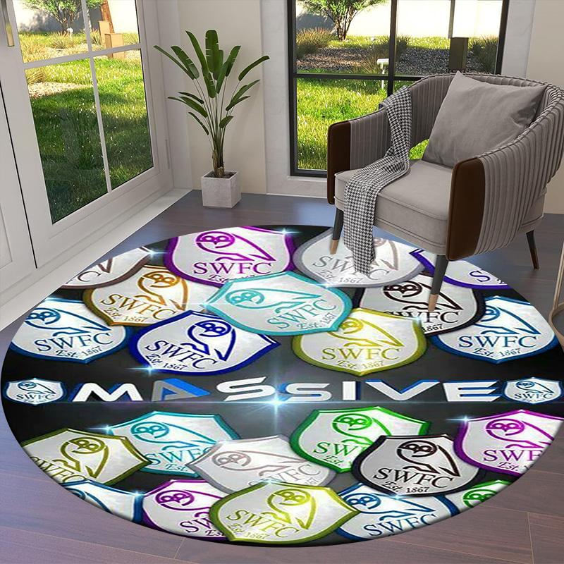 Sheffield Wednesday Football Club Round Area Rug,Carpet Rug for Living Room Bedroom Sofa Playroom Decor,Non-slip Floor Mat