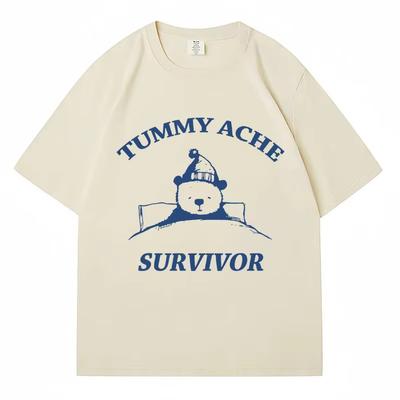 Tummy Ache Survivor Bear Graphic T Shirts Men Women Fashion-shirt Casual Kawaii T-Shirt Y2k Streetwear