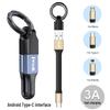 Portable 3-in-1 Keychain Charger: Short Fast Charging Cable for Apple, Android, Type-C Phones.