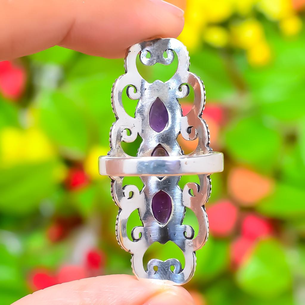 Sage Amethyst Handmade 925 Sterling Silver Jewelry Ring Size 11.25 J7y18