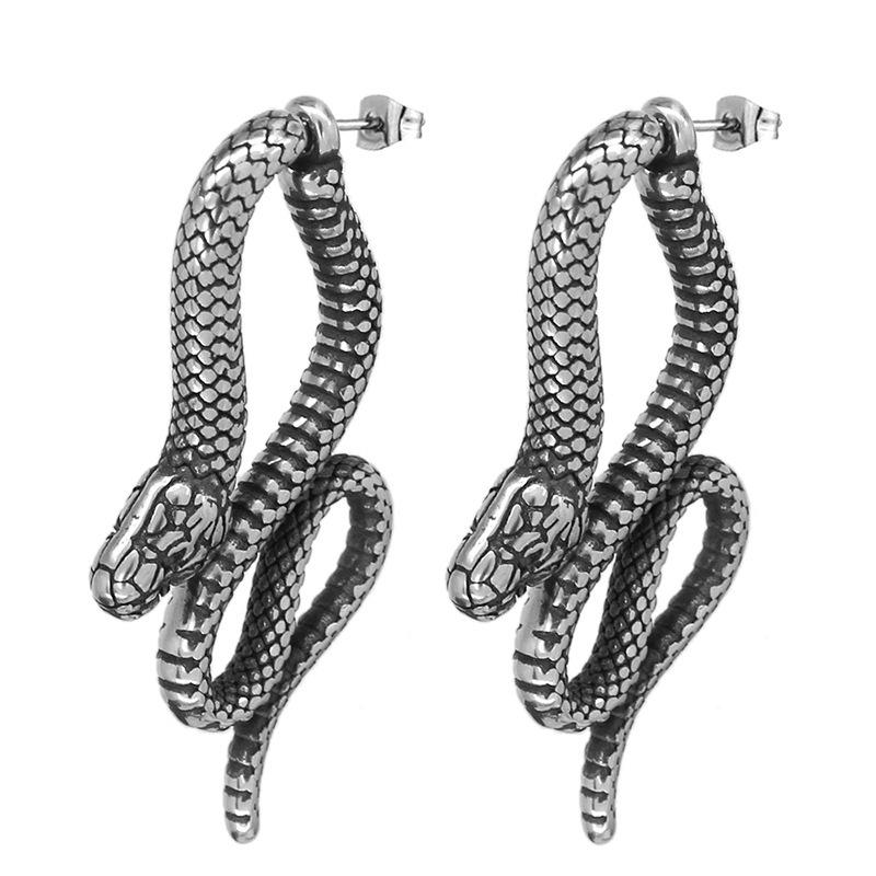 Hot Sale Stainless Steel Ear Buckles Cold Wind Personality Snake Earrings Trend Removable Snake Stud Earrings Pendant