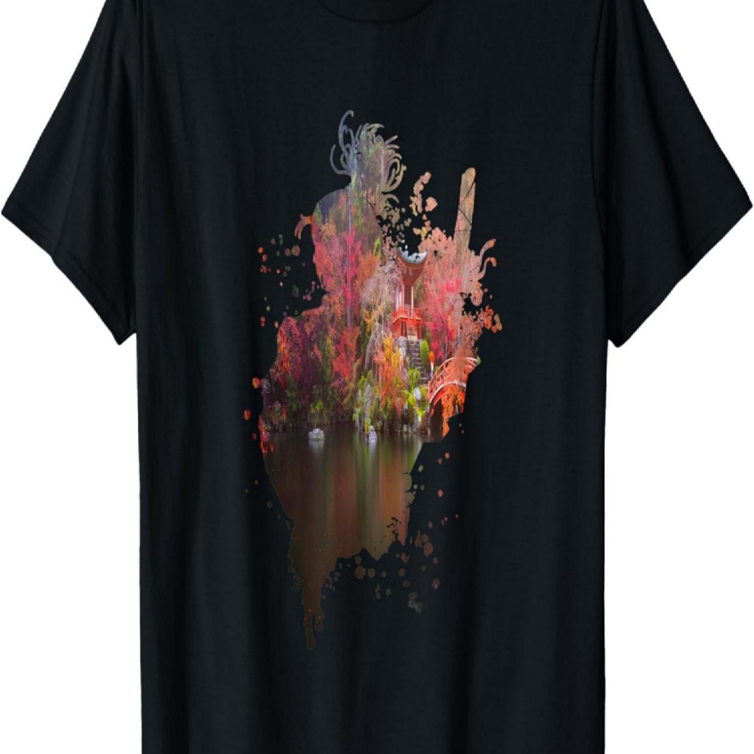 

Samurai in the moon silhouette with cherry-blossoms T-Shirt S чёрный