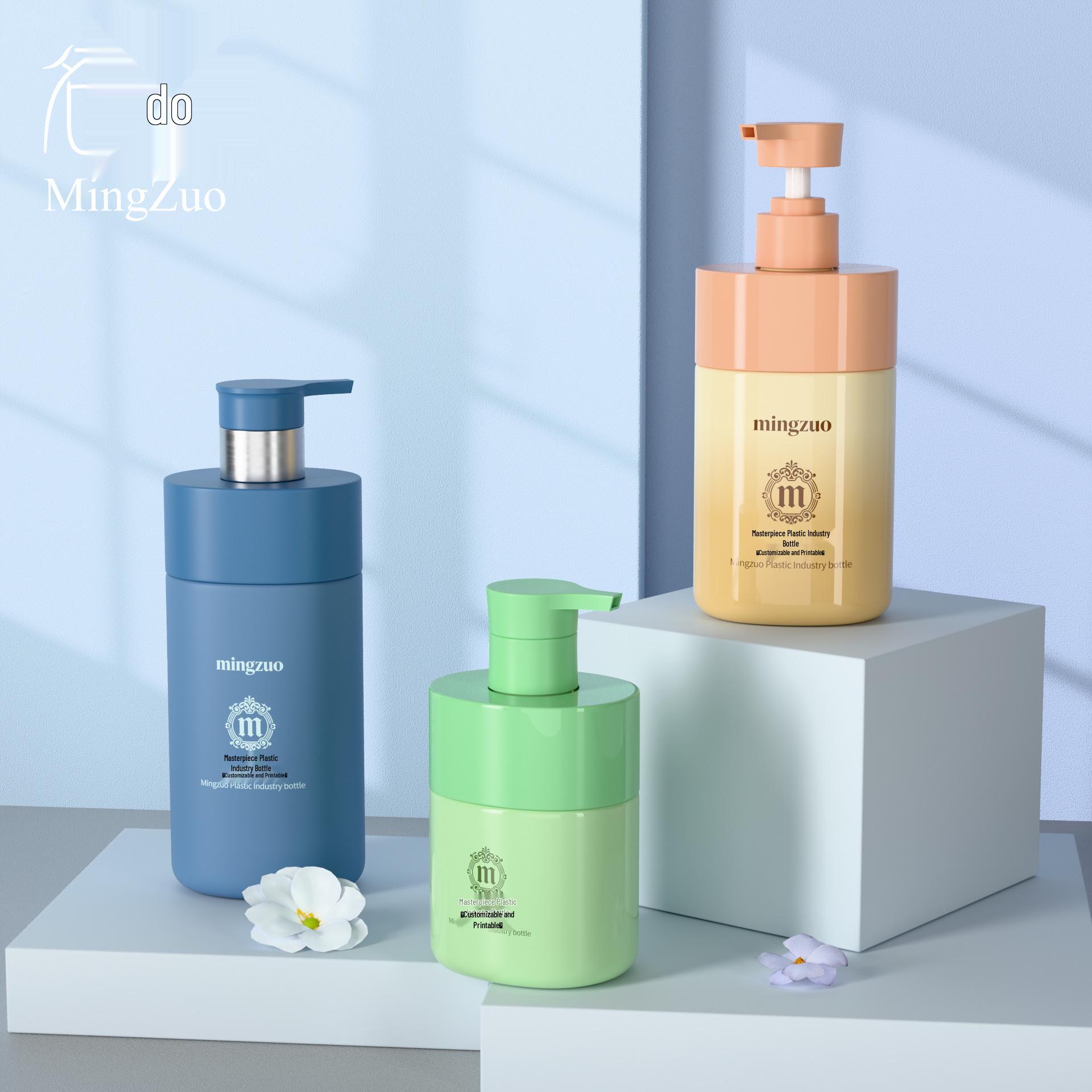 500ml Refillable High-Grade Plastic Bathroom Set: Shampoo, Conditioner, Shower Gel Press Bottles 300ml; Transparent; PET