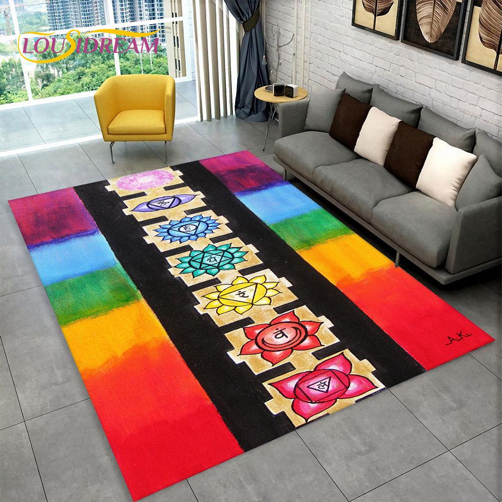 Rainbow 7 Chakra Mandala Bohemia Area Rug,Carpet Rug for Living Room Bedroom Sofa Doormat Decor,Yoga Soft Non-slip Floor Mat