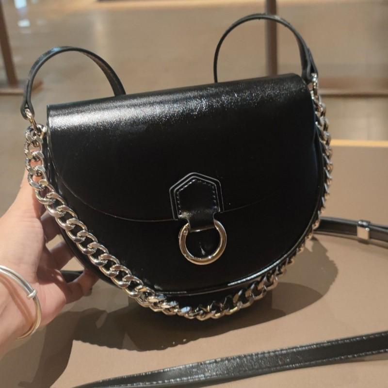 Luxury Textured Genuine Leather Saddle Bag Women Shoulder Underarm Crossbody French Style Square