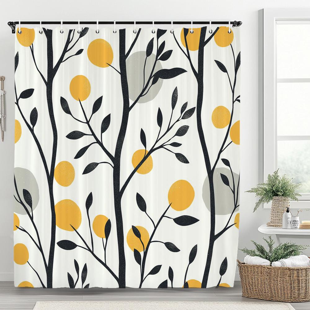 1pc Autumn Leaves Shower Curtain, Bathroom Decorative Shower Curtain, Printed Polyester Fabric Shower Curtain with Hooks