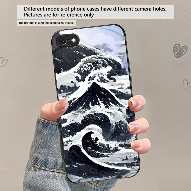 Abstract Modern Waves For iPhone 17 Air 16 E 15 Plus 14 Pro Max 13 12 mini 11 5 6 7 8 Plus XR XS Max SE Black Glass Phone Case