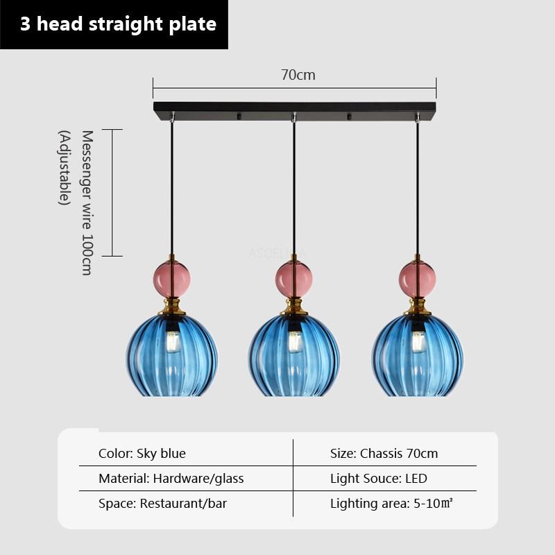 Nordic LED Glass Pendant Light 1/3 Head Colorful Candy Bedroom Children's Room Hanging Fixtures For Dining Room Home Decor Lamps
