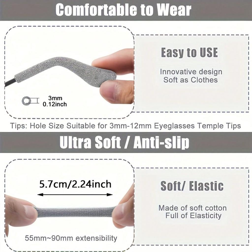 Upgraded Soft Glasses Ear Pads, Non-Slip Knitted Glasses Clips, Comfortable Glasses Sleeves, Glasses Ear Pads And Non-Slip Rear Glasses Clips