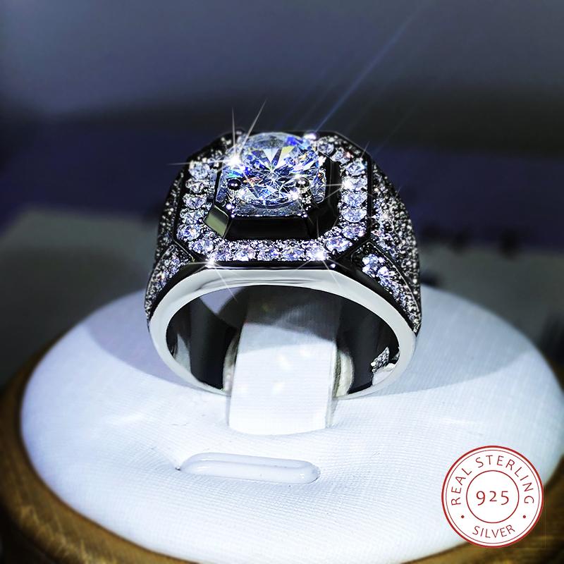 

Luxury 925 Sterling Silver Men Couple AAA Crystal Zircon Stone Wedding Ring Brilliant Noble Engagement Engage Party Rings with 9 8 білий