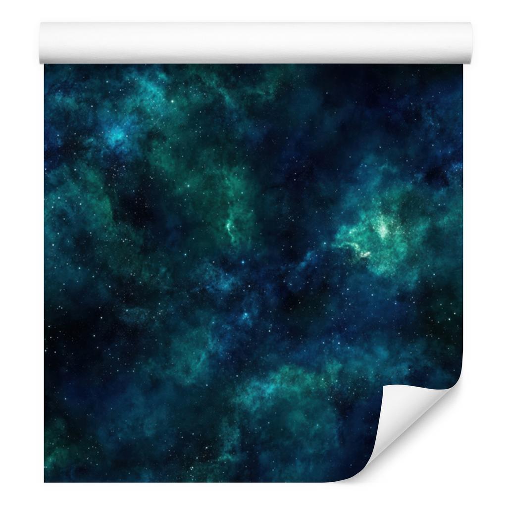 Watercolor Galaxy Wallpaper Navy Blue, Turquoise and Black 50x1000