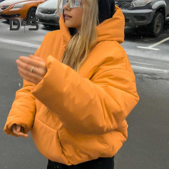 Manteau d'hiver en coton pour femme, épais, rembourré, coupe-vent, rétention de la chaleur, avec grande poche, capuche, couleur unie, manches longues, pull